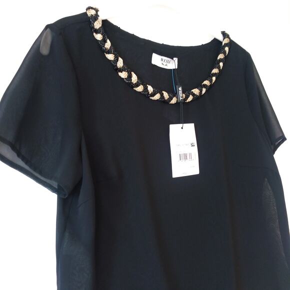 NEW Weill 38/6 Beaded Neck Top Side Zip Black Gold Elegant Evening Cocktail Luxe - Picture 3 of 10
